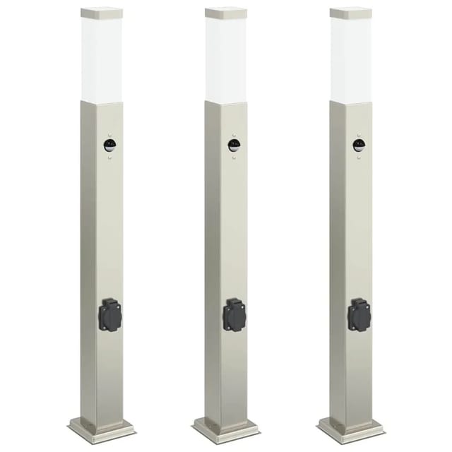 vidaXL Pollerleuchten mit Sensor&Steckdose 3 Stk 80 cm Edelstahl IP44 4006068