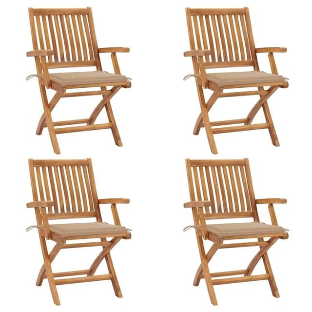 vidaXL Klappbare Gartenstühle mit Kissen 4 Stk Massivholz Teak 3072726