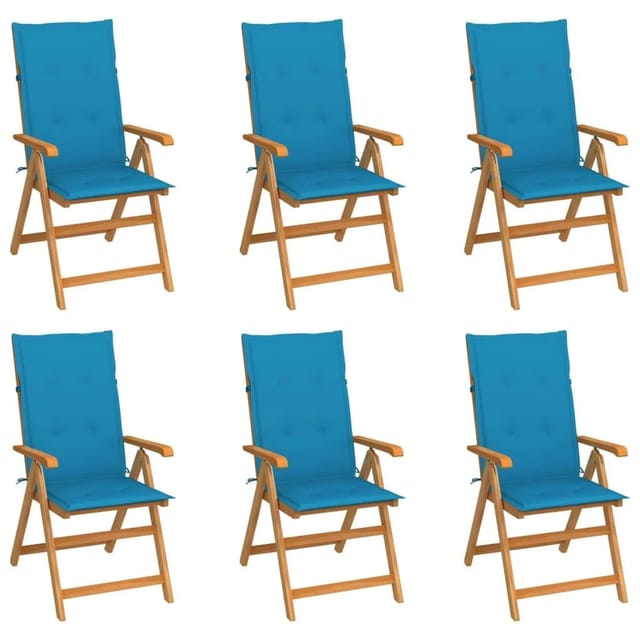 vidaXL Gartenstühle 6 Stk mit Blauen Kissen Massivholz Teak 3065564