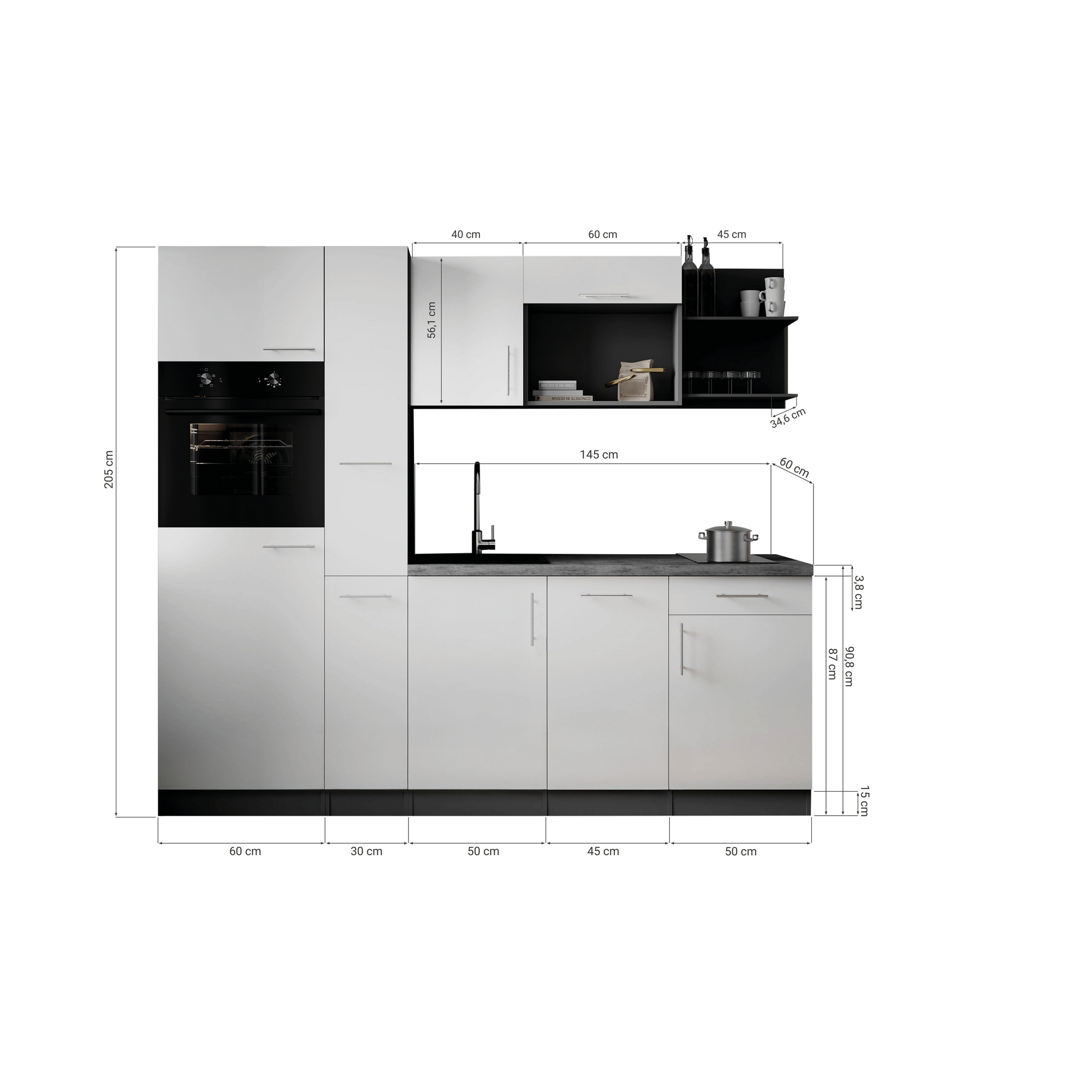 Respekta Küchenzeile 'Oliver' mit E-Geräten weiß/grau 235 cm Bild 3