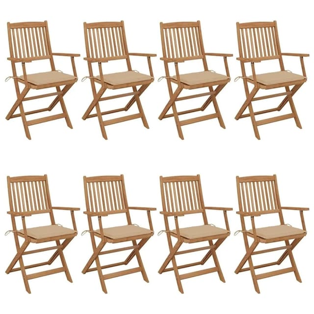 vidaXL Klappbare Gartenstühle 8 Stk mit Kissen Massivholz Akazie 3074970
