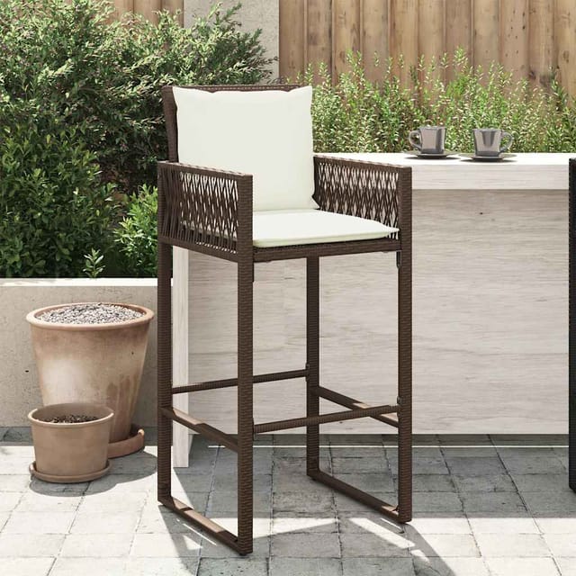 vidaXL Garten-Barhocker mit Kissen 2 Stk Braun Poly Rattan 368706