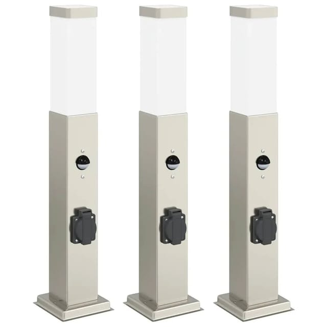 vidaXL Pollerleuchten mit Sensor&Steckdose 3 Stk 50 cm Edelstahl IP44 4006066