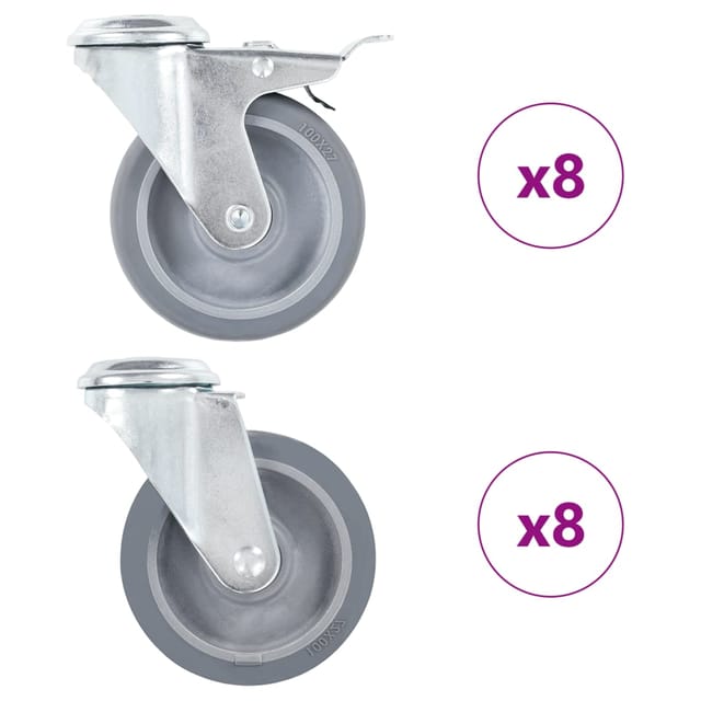 vidaXL 16 Stk Lenkrollen mit Rückenloch 100 mm 277893