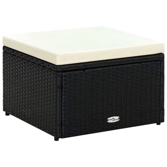 vidaXL Hocker mit Kissen Poly Rattan 53x53x30 cm Schwarz 42671