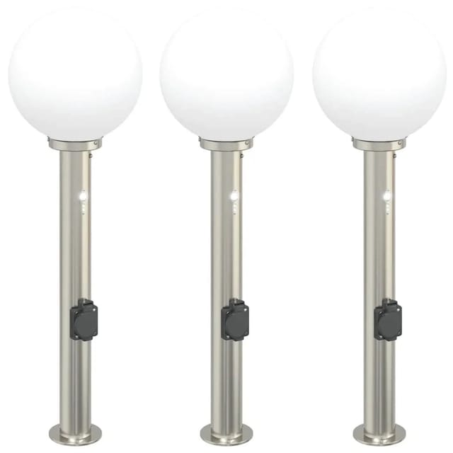 vidaXL Pollerleuchten mit Sensor&Steckdose 3 Stk 80 cm Edelstahl IP44 4006108