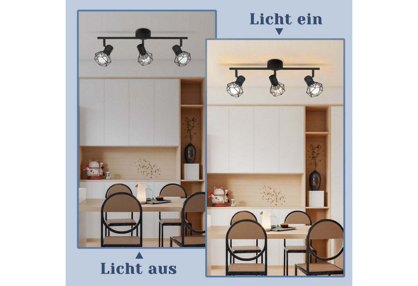 Nettlife Deckenstrahler Wohnzimmer Vintage Schwarz 1/2/3/4/5 Flammig E14 Industrial, Schwenkbar 350°, LED wechselbar, drehbar für Wohnzimmer Flur Esszimmer und weitere Wohnräume Bild 5