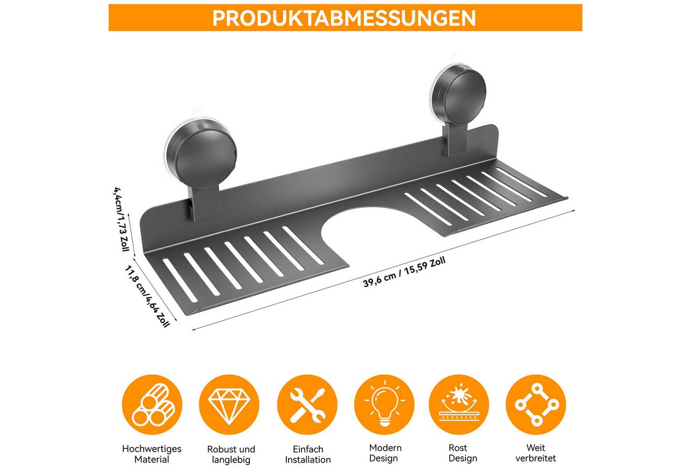 BlingBin Duschablage Waschbecken Ablage, 40CM Ablage Bad mit Saugnäpfen, 1er set 1-tlg., U-Form Waschbecken Organizer mit Abfluss Duschablage Ohne Bohren Bild 5