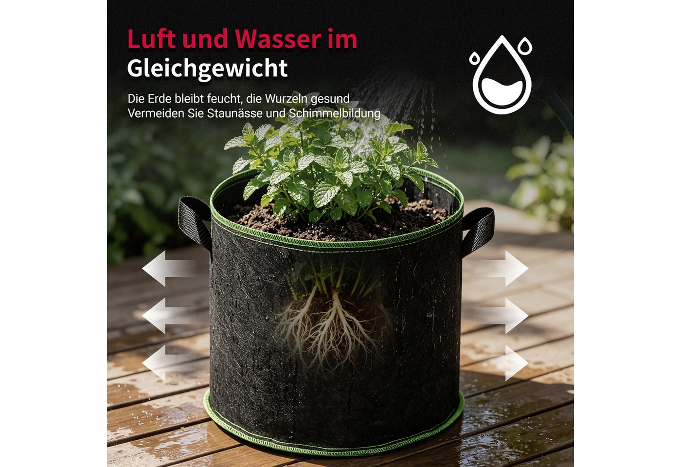 CannoBox Pflanzkübel Pflanzbeutel pflanzsack 270 g/m² Pflanztaschen Pflanzkübel (10 St), 5 St, 10 St, Luftschneid, atmungsaktiv, Ø18–50 cm Bild 3