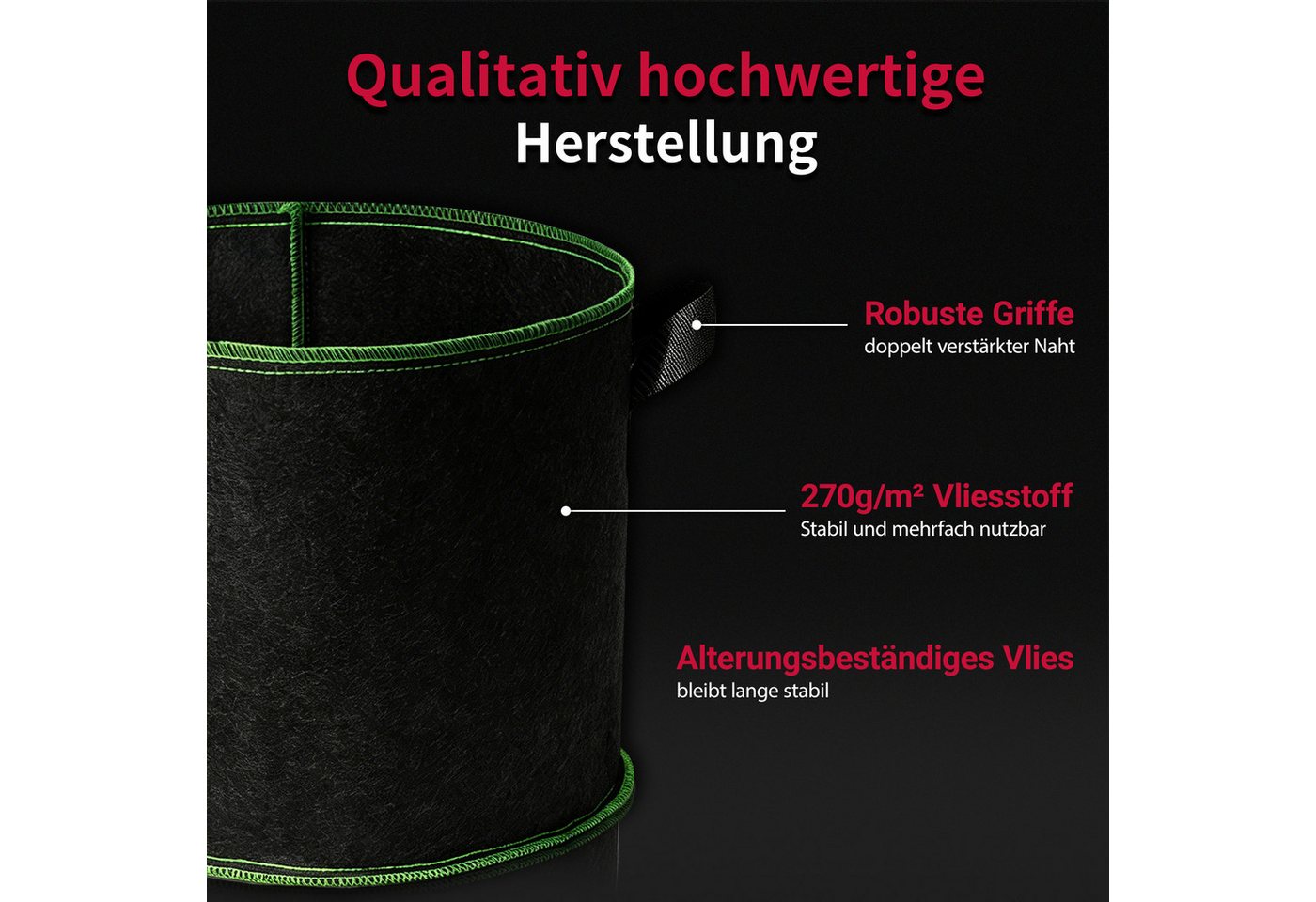 CannoBox Pflanzkübel Pflanzbeutel pflanzsack 270 g/m² Pflanztaschen Pflanzkübel (10 St), 5 St, 10 St, Luftschneid, atmungsaktiv, Ø18–50 cm Bild 4