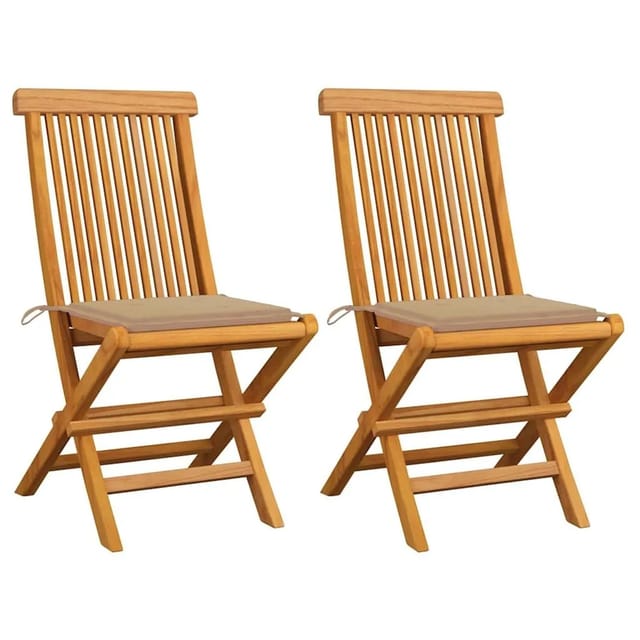 vidaXL Gartenstühle mit Beige Kissen 2 Stk Massivholz Teak 3062463
