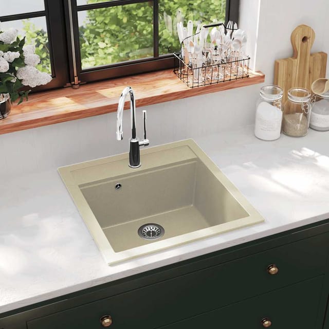 vidaXL Granitspüle Einzelbecken Beige 144856