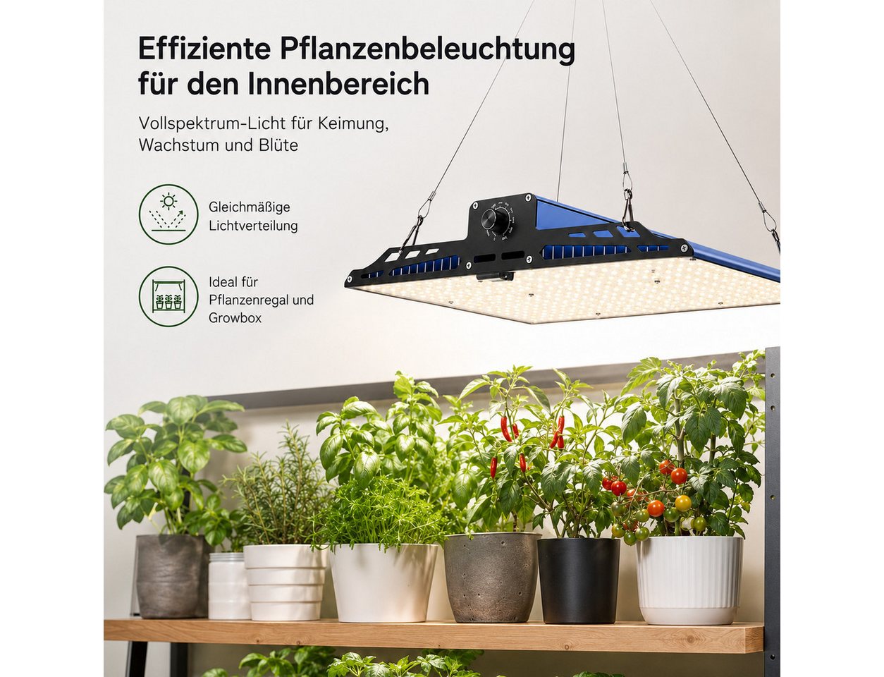 Tekoo Pflanzenlampe LED Pflanzenlampe 120W Vollspektrum Dimmbar, Samsung Chips, Lautlos, LED, Fest integriert, Vollspektrum, Neutralweiß, Tageslichtweiß, Vollspektrum für alle Wachstumsphasen, IP65 Wassergeschützt Bild 3
