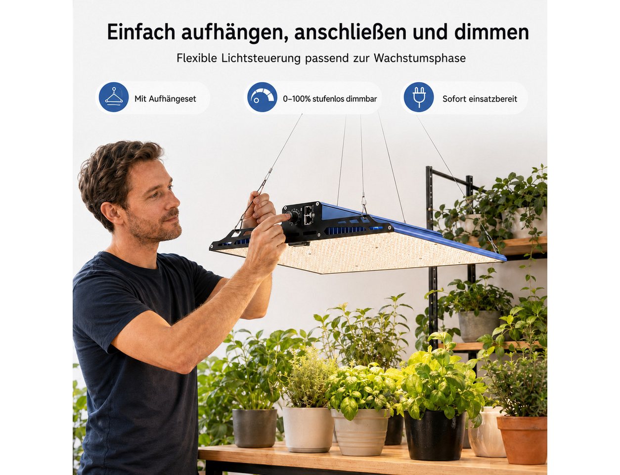 Tekoo Pflanzenlampe LED Pflanzenlampe 120W Vollspektrum Dimmbar, Samsung Chips, Lautlos, LED, Fest integriert, Vollspektrum, Neutralweiß, Tageslichtweiß, Vollspektrum für alle Wachstumsphasen, IP65 Wassergeschützt Bild 4