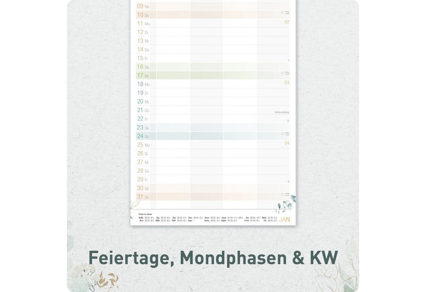 Häfft Familienkalender Familienplaner 4-spaltig 2026/2027 / 17 Monate / Blattgold