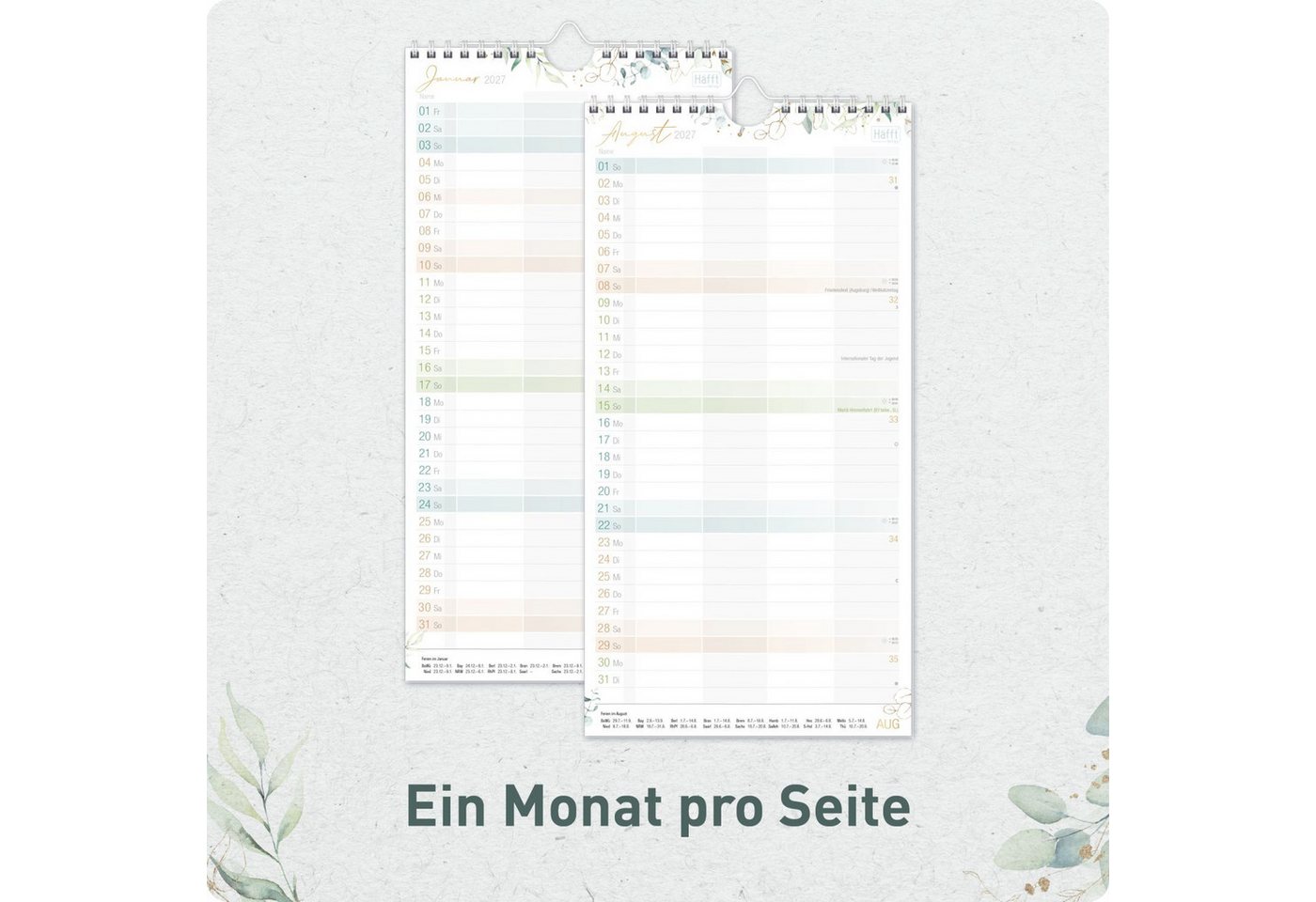 Häfft Familienkalender Familienplaner 4-spaltig 2026/2027 / 17 Monate / Blattgold Bild 3