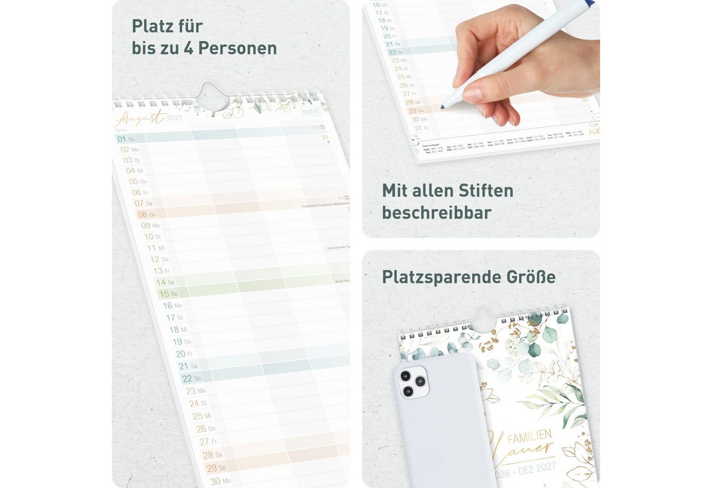 Häfft Familienkalender Familienplaner 4-spaltig 2026/2027 / 17 Monate / Blattgold Bild 4