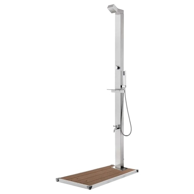 vidaXL Gartendusche mit Brauner Bodenplatte 225 cm Edelstahl 3070787