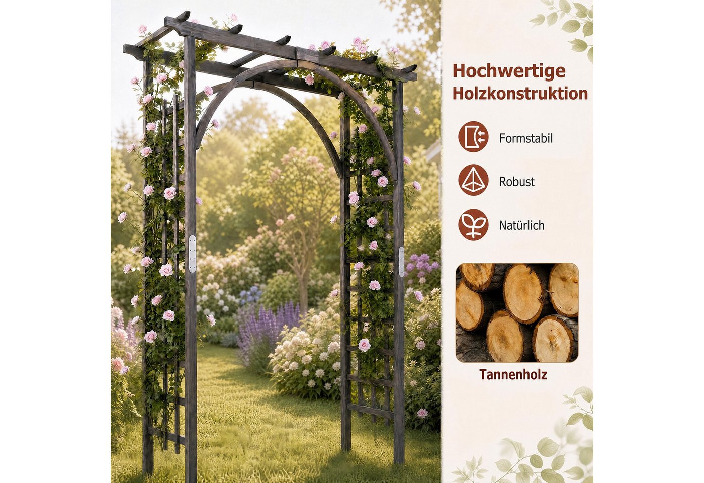 KOMFOTTEU Rosenbogen Gartenbogen Rankhilfe Rankgitter, mit Dach & seitlichen Rankgittern Bild 2