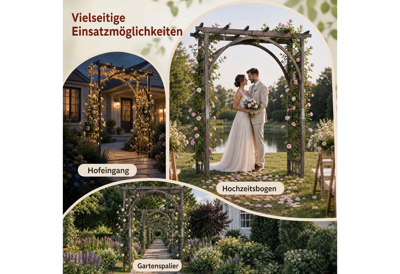 KOMFOTTEU Rosenbogen Gartenbogen Rankhilfe Rankgitter, mit Dach & seitlichen Rankgittern Bild 3