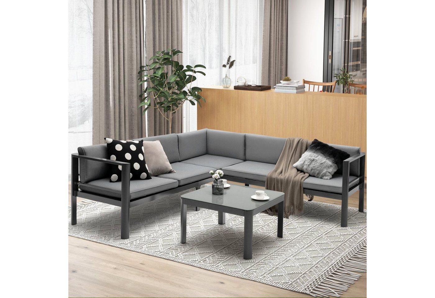 COSTWAY Gartenlounge-Set, Aluminium wetterfest, 6-fach Verstellbar, für Terrasse, Garten