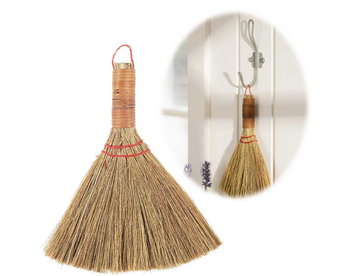 LS-LebenStil Staubbesen IB Laursen Vintage Handfeger Kehrbesen 20cm Naturstroh Tischbesen (1-St., Tischfeger Natur Seegras Jute zum Aufhängen Reisbesen Strohfeger), Kleiner Hexenbesen mit Stiel Feger Kehrwisch-Besen Handkehrbesen Bild 3