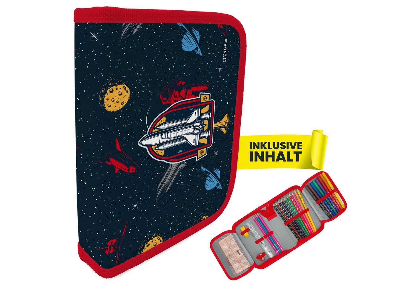 itenga Federmäppchen itenga Schüler-Etui Mäppchen Weltraum 28 teilig (gefüllt) 1-Zipper Bild 5