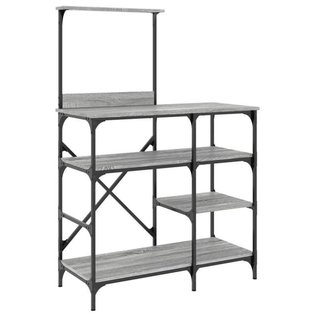 vidaXL Bäckerregal Grau Sonoma 90x40x132 cm Holzwerkstoff und Metall 845419