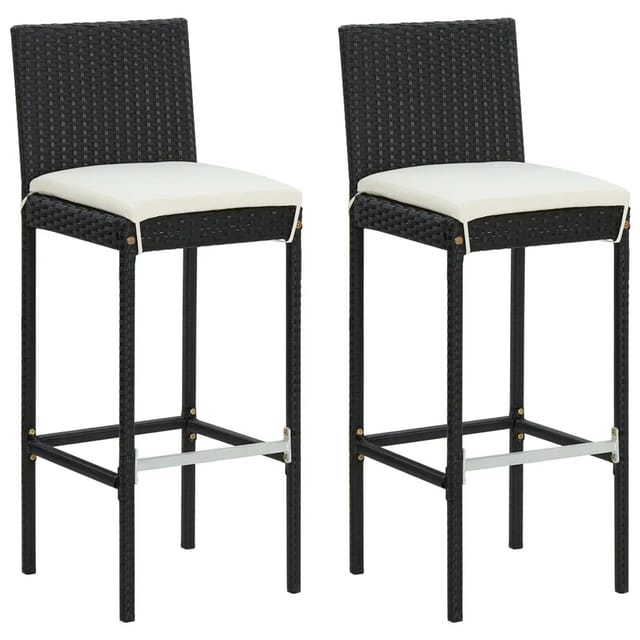 vidaXL Garten-Barhocker mit Kissen 2 Stk Schwarz Poly Rattan 313435