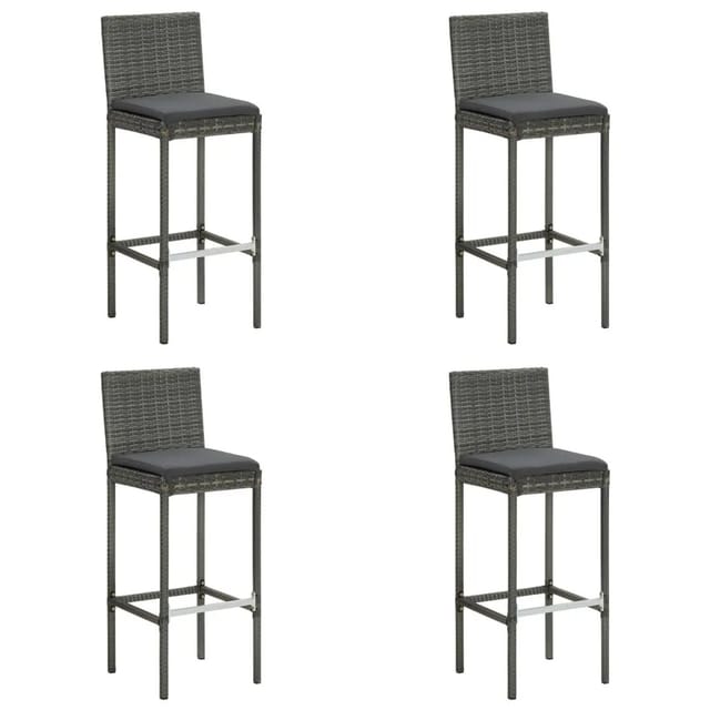 vidaXL Garten-Barhocker mit Kissen 4 Stk Grau Poly Rattan 313438