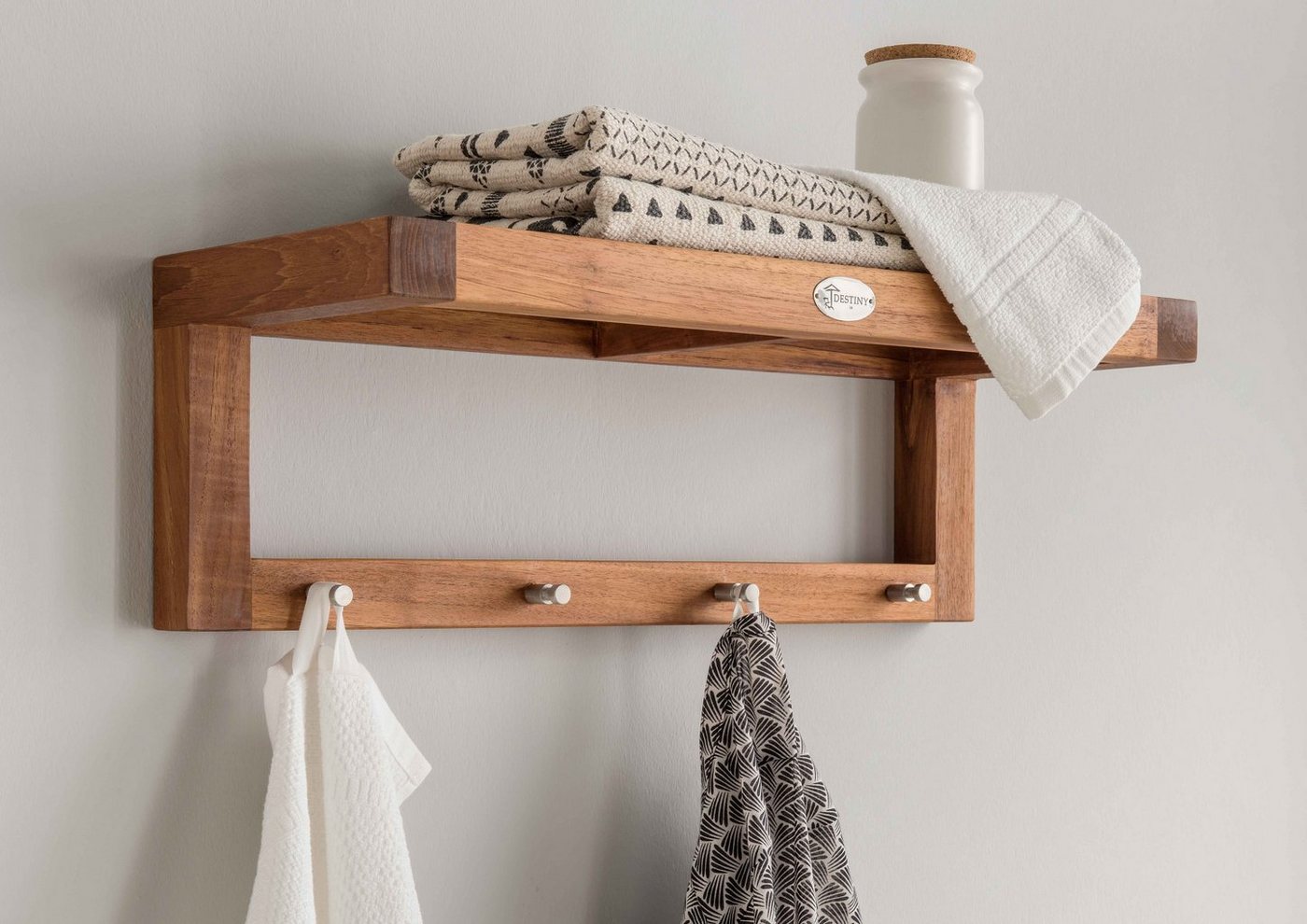 Destiny Wandregal SPA & LIVING, Regal mit Haken 61,5x23x20,5 cm, Teak Bild 2