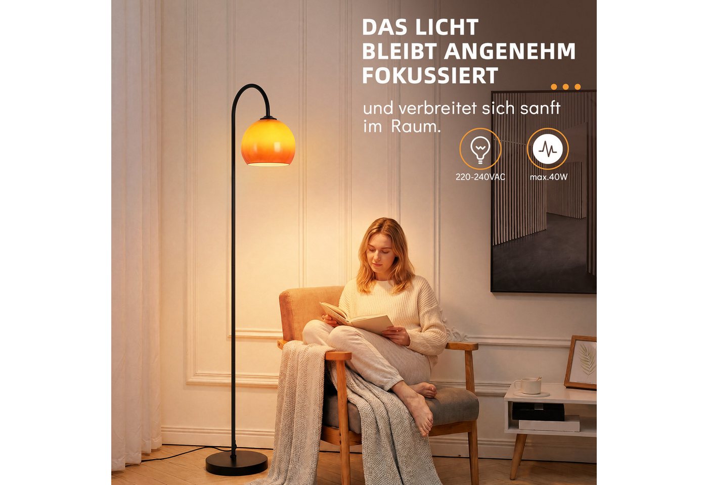 Nettlife Stehlampe bogen wohnzimmer Glas Kugel E27 160CM Höhe drehbarer Fußschalter, ohne Leuchtmittel, für Wohnzimmer Schlafzimmer Arbeitszimmer Eisen Glas 220-240V max. 40W