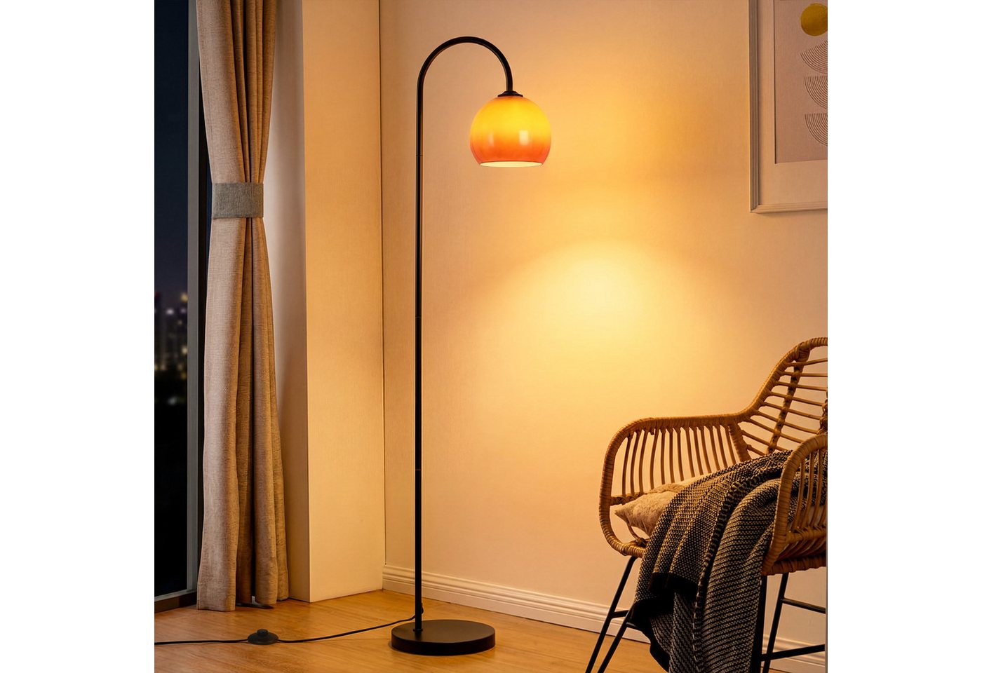 Nettlife Stehlampe bogen wohnzimmer Glas Kugel E27 160CM Höhe drehbarer Fußschalter, ohne Leuchtmittel, für Wohnzimmer Schlafzimmer Arbeitszimmer Eisen Glas 220-240V max. 40W Bild 4
