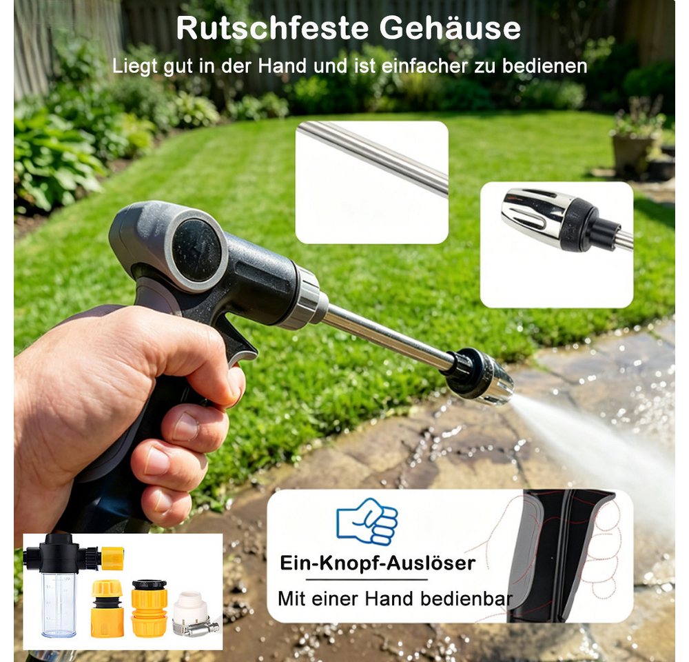 AFKSMILE Multifunktionsbrause 5 Stück Hochdruckpistole Set, Hochdruckreiniger mit Schaumflasche, Hochdruckdüse, 4 Strahlarten Gartenspritze, Sprühen und Reinigen