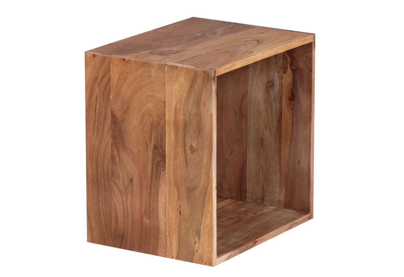 FINEBUY Standregal SuVa2508_1 Massivholz Regal Beistelltisch Tisch Holzcube Würfelregal, Akazie Massivholz 43,5x43,5x33 cm, Quadratisch, Kleines Bücherregal, Holzregal Natur Rustikal