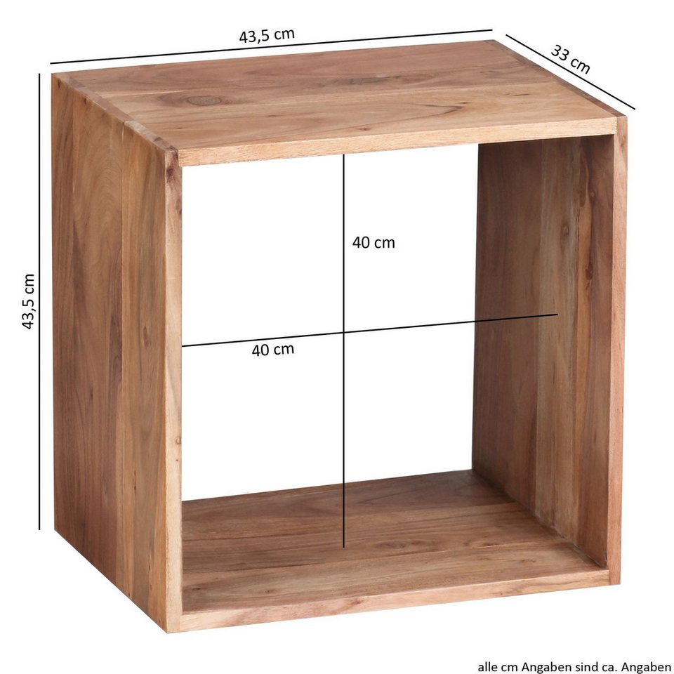 FINEBUY Standregal SuVa2508_1 Massivholz Regal Beistelltisch Tisch Holzcube Würfelregal, Akazie Massivholz 43,5x43,5x33 cm, Quadratisch, Kleines Bücherregal, Holzregal Natur Rustikal Bild 3