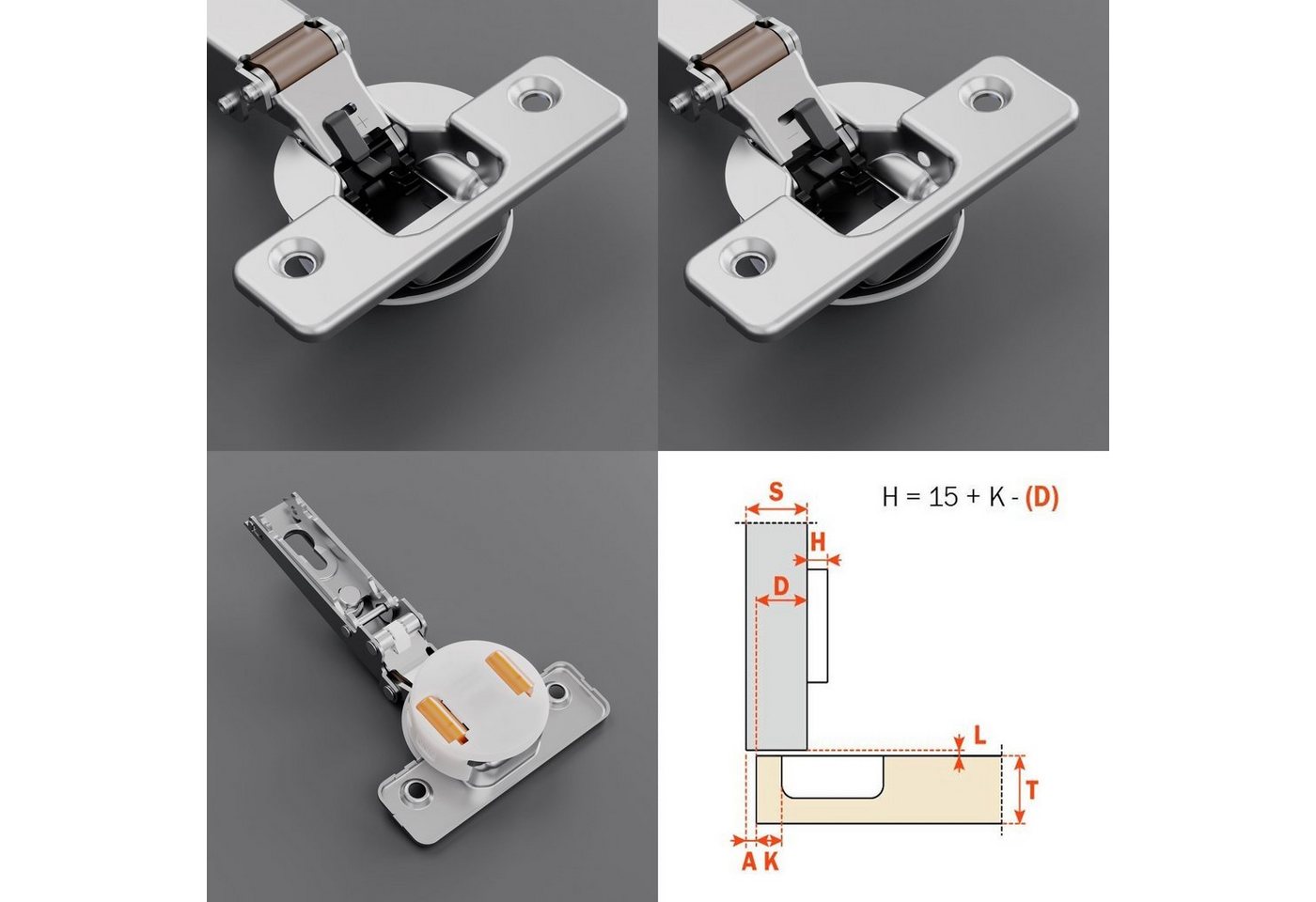 Salice Möbelbeschlag 2 x Salice Topfband S700 110° Bohrbild T52 Nickel matt MPL L (2 St) Bild 3