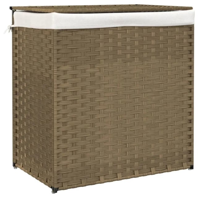 vidaXL Wäschekorb mit 2 Fächern 53x35x57 cm Poly Rattan 372034