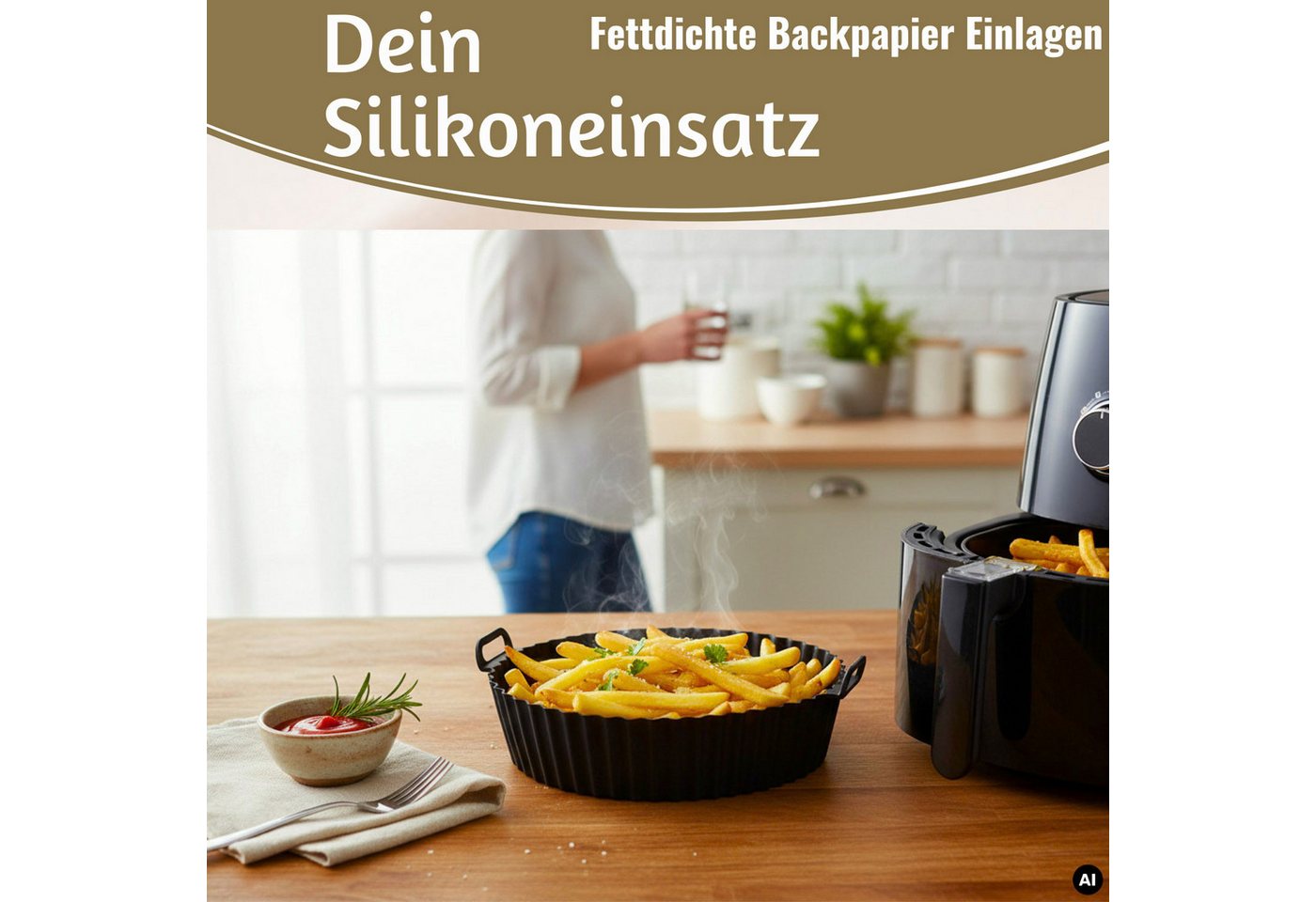 LS-LebenStil Backform Silikonform Rund 20cm Set Einsatz für Airfryer Heißluftfritteuse, (Heißluftfritteuse Antihaft Zubehör Backen Frittieren ohne Ankleben 2-tlg), passend für Philips, Ninja, Cosori