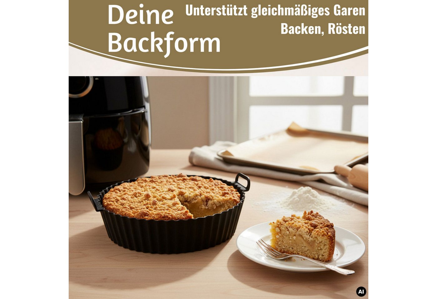 LS-LebenStil Backform Silikonform Rund 20cm Set Einsatz für Airfryer Heißluftfritteuse, (Heißluftfritteuse Antihaft Zubehör Backen Frittieren ohne Ankleben 2-tlg), passend für Philips, Ninja, Cosori Bild 3