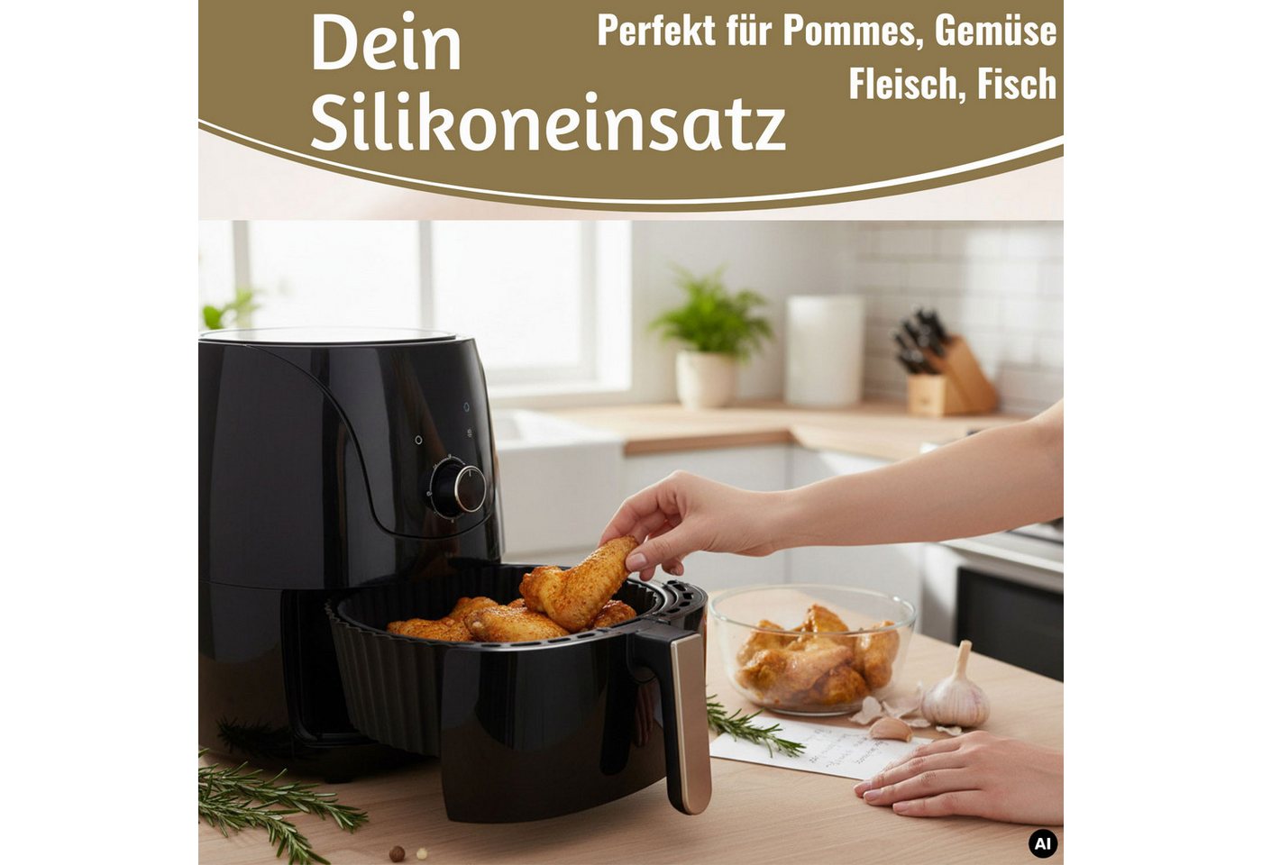 LS-LebenStil Backform Silikonform Rund 20cm Set Einsatz für Airfryer Heißluftfritteuse, (Heißluftfritteuse Antihaft Zubehör Backen Frittieren ohne Ankleben 2-tlg), passend für Philips, Ninja, Cosori Bild 4