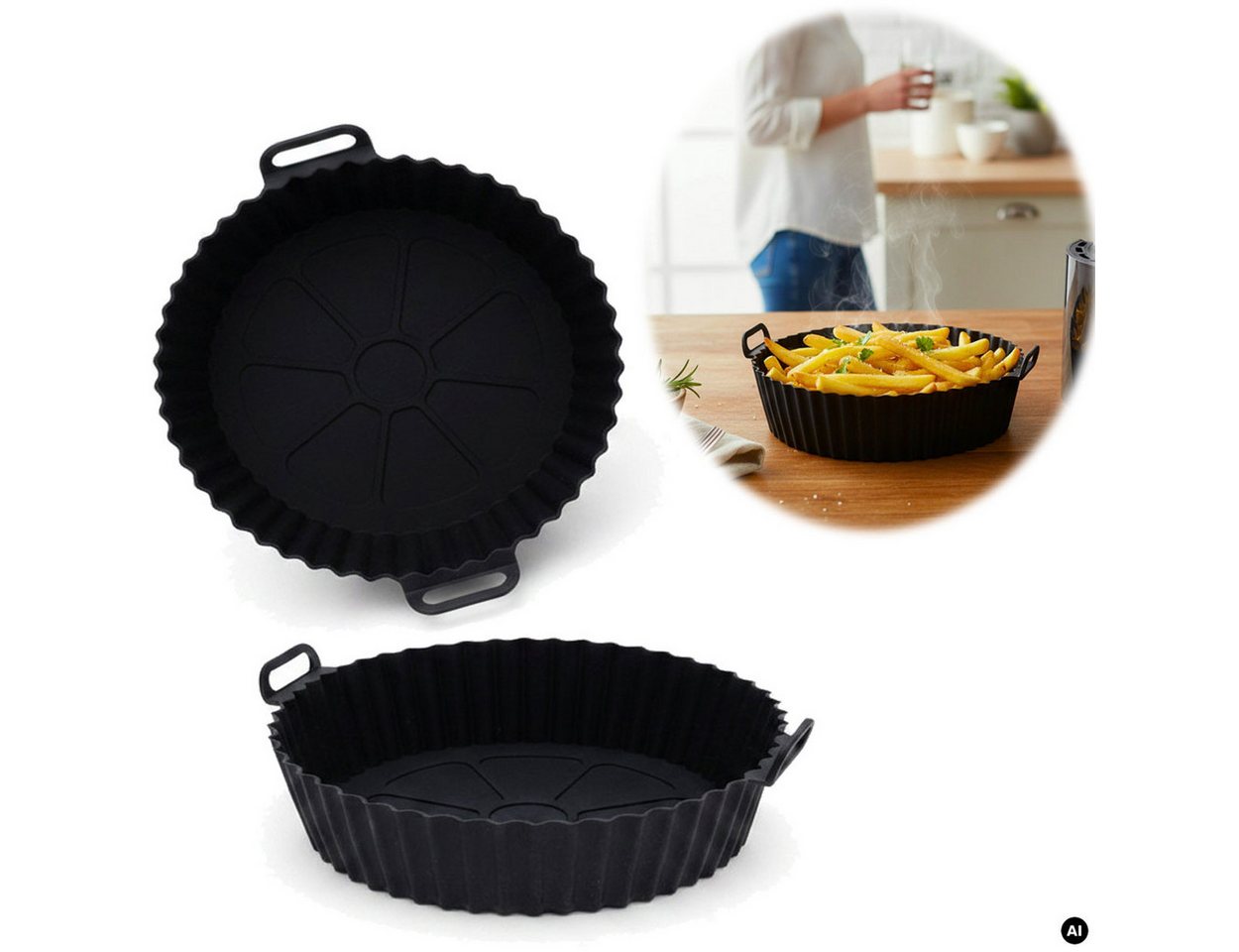 LS-LebenStil Backform Silikonform Rund 20cm Set Einsatz für Airfryer Heißluftfritteuse, (Heißluftfritteuse Antihaft Zubehör Backen Frittieren ohne Ankleben 2-tlg), passend für Philips, Ninja, Cosori Bild 5