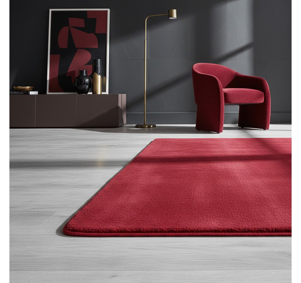 KADIMA DESIGN Teppich ISAR Wohnzimmer Waschbar Schlafzimmer Wohnzimmerteppich Esszimmer Uni, Rund, Höhe: 13 mm, Rot, 80x80 cm, Strapazierfähig Modern Esszimmerteppich Waschbar Bild 3