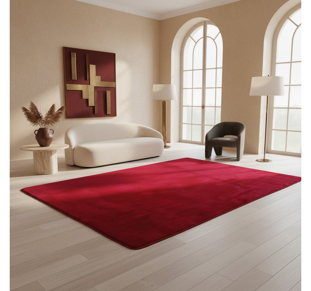 KADIMA DESIGN Teppich ISAR Wohnzimmer Waschbar Schlafzimmer Wohnzimmerteppich Esszimmer Uni, Rund, Höhe: 13 mm, Rot, 80x80 cm, Strapazierfähig Modern Esszimmerteppich Waschbar Bild 4