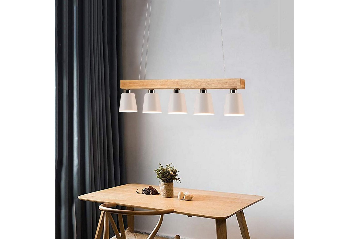 ZMH Pendelleuchte Esstisch Holz, 3/5-flammige Hängeleuchte E27, höhenverstellbar, LED wechselbar, Warmweiß, Abhängung bis 150 cm Bild 2