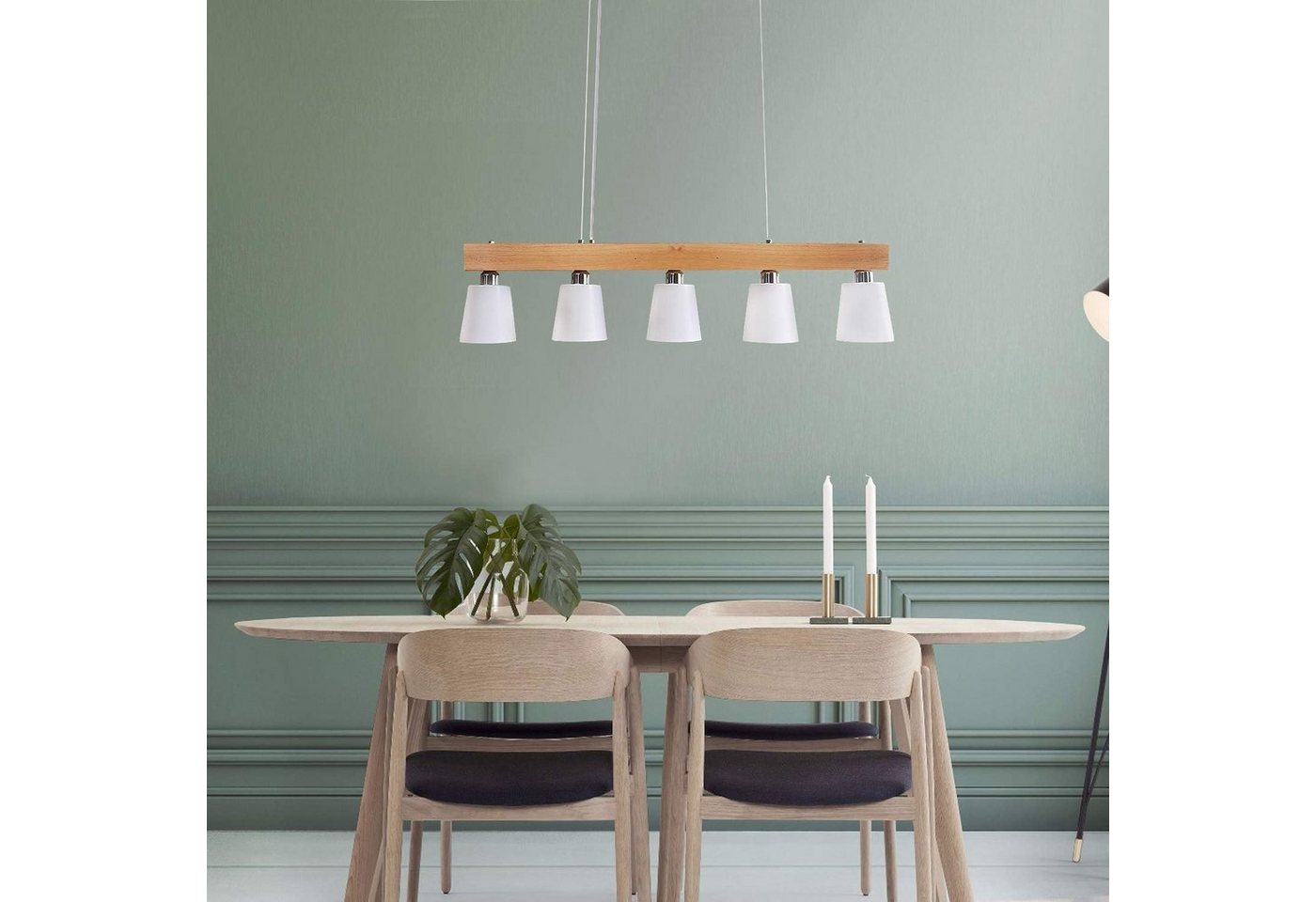 ZMH Pendelleuchte Esstisch Holz, 3/5-flammige Hängeleuchte E27, höhenverstellbar, LED wechselbar, Warmweiß, Abhängung bis 150 cm Bild 3