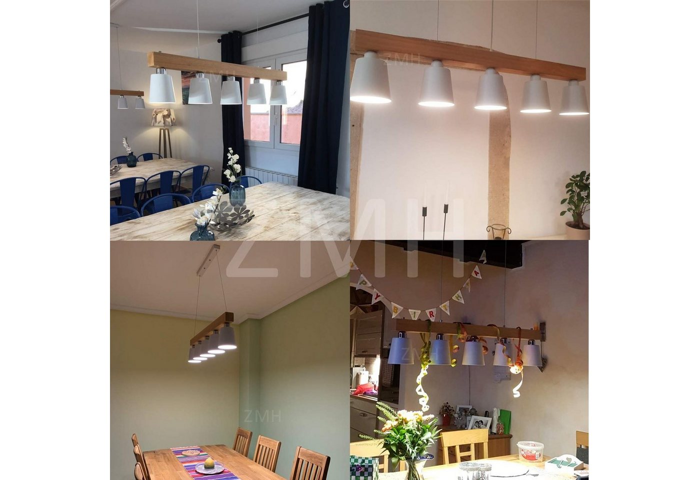 ZMH Pendelleuchte Esstisch Holz, 3/5-flammige Hängeleuchte E27, höhenverstellbar, LED wechselbar, Warmweiß, Abhängung bis 150 cm Bild 4