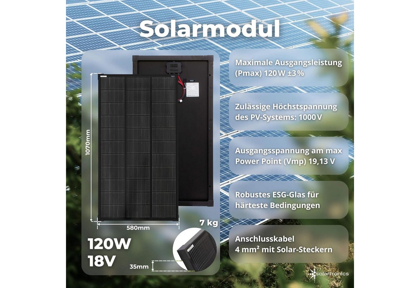 solartronics Solarmodul Set: 2x 120W Solarpanel, TS 1000W Wandler, 20A Laderegler, Zubehör, Monokristallin, (Set) Bild 5
