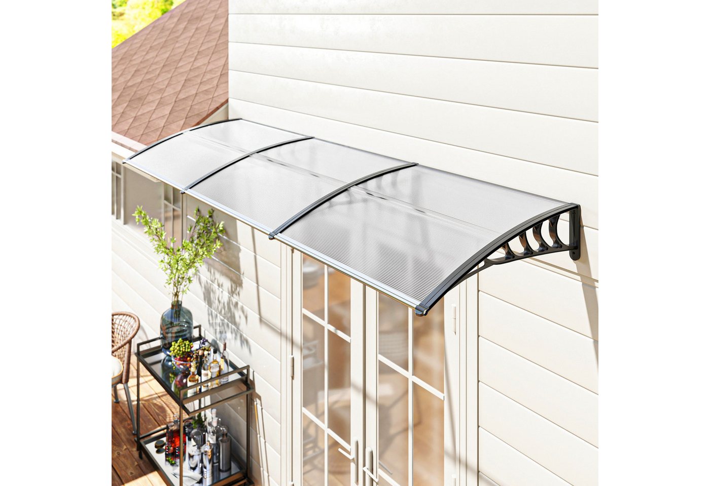 MC Star Pavillon Vordach Schutzdach, Sonnen- und Regenschutz, inkl. Wandhalterung, 295x90 cm, Weiß Bild 2