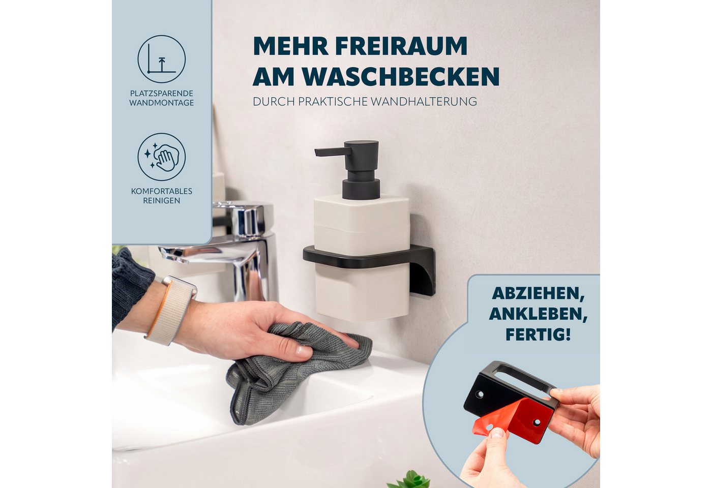 bremermann Seifenspender Bad-Serie SAVONA Softtouch inkl. Wandhalter, eckig